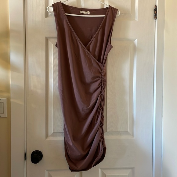 Synergy Organic Clothing Dresses & Skirts - Synergy organic cotton dress ruched mauve sustainable